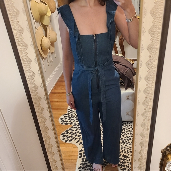 Free People Ruffle Sleeve Denim Jumpsuit